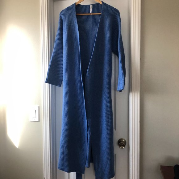 AMADI Anthropologie Long Sweater Cardigan Duster Rib Knit Blue size S - Picture 4 of 13